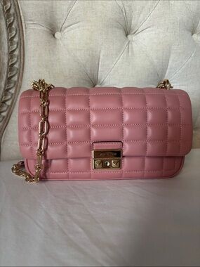 Michael Kors Quilted Rose Pink Leather Shoulder Bag with Gold Chain